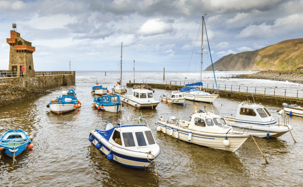 Lynmouth harbour with boats 